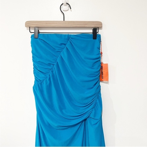 NWT Simon Miller Swizzy Slit Ruched Gathered Taffy Blue Midi Skirt size small - Picture 7 of 10